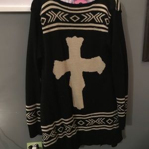 Forever21 Long Black Cross Drapey Cardigan